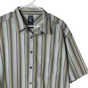 KUHL Mens XXL Short Sleeve Button Up Shirt Striped Gray Green Organic Cotton